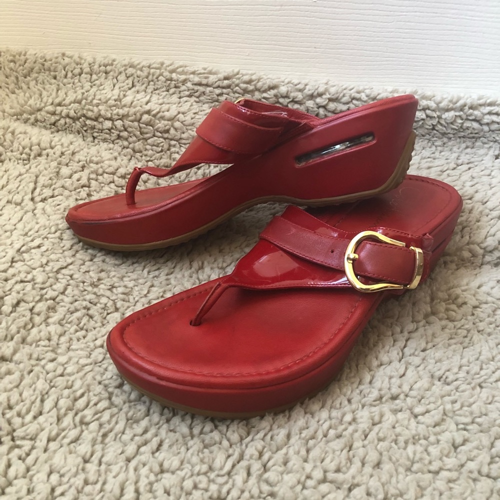 EUC Cole Haan Red Leather Platform Sandals
